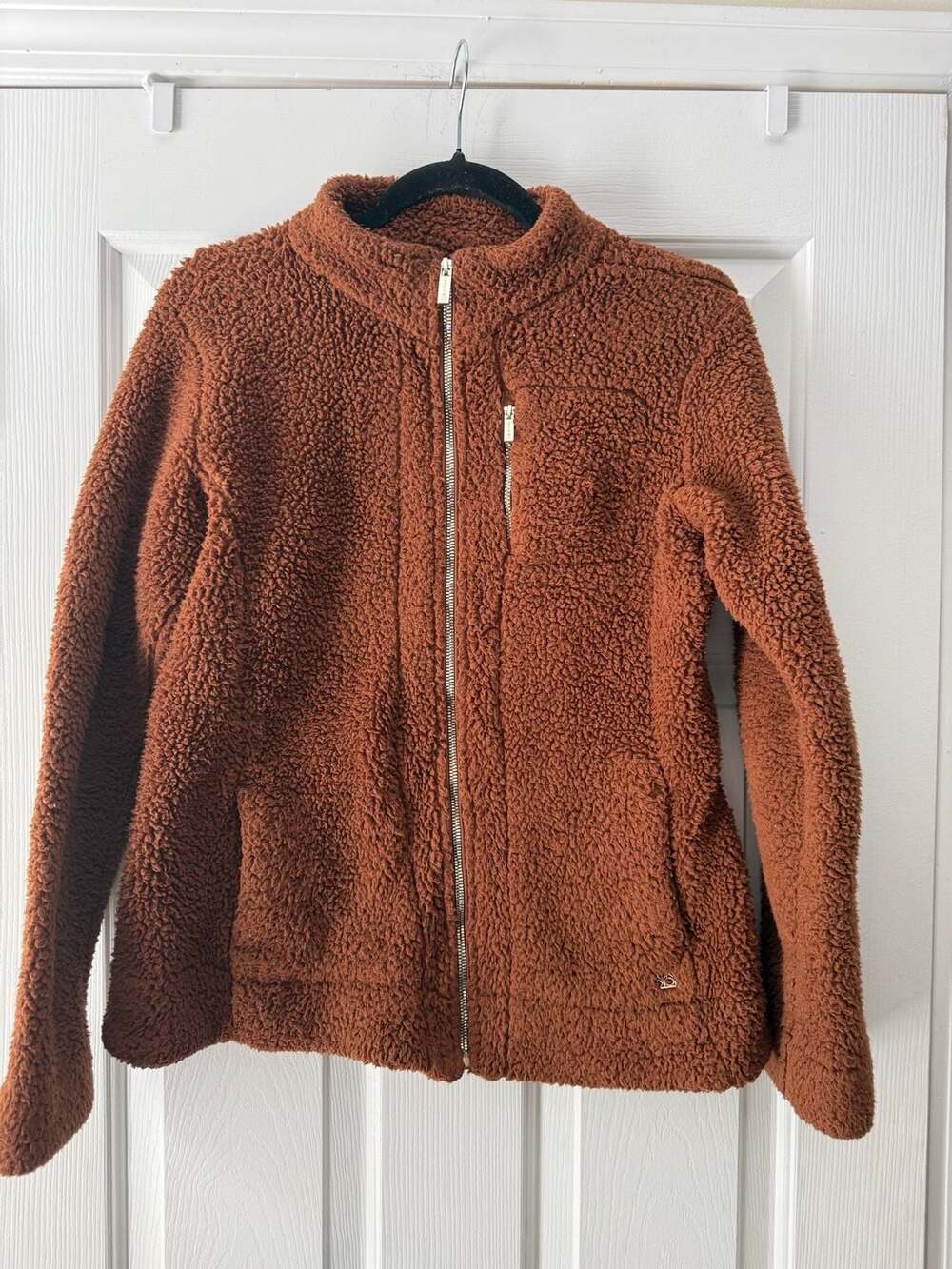 Calvin Klein Sherpa Fleece Jacket Size S Brown Zip Up Pocket